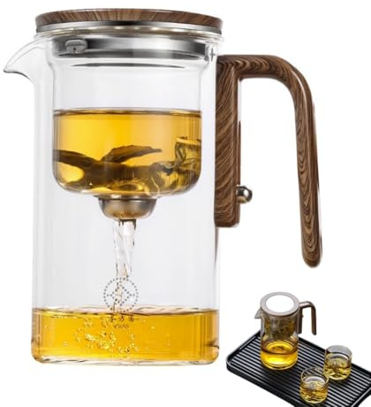 SOYUZERISH Enchanti Tea Pot, Enchantipot Magic Tea Po, Water Separation Glass Teapot with Wooden Handle, Press Control Magic Tea Pot, Enchantipot Magic Pot