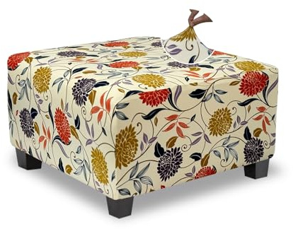 TOPHMDECOR Ottoman Cover Square Slipcovers Printed,Stretch Footrest Stool Cover for Ottoman Square,Soft Foot Stool Cover Protector with Nonslip Elastic Bottom (Large,Flower B)
