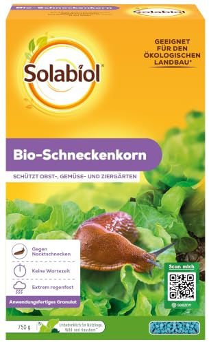 Solabiol Bio-Schneckenkorn, regenfest, zuverlässige Schneckenbekämpfung an Gemüse, Obst und Zierpflanzen, 750g Faltschachtel für bis zu 197m²
