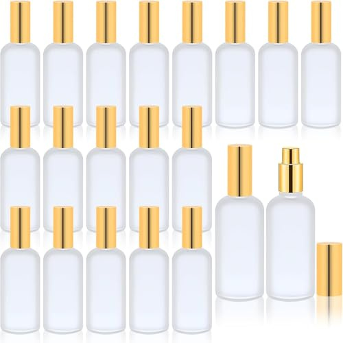 20 botellas de vidrio de 100 ml, botellas vacías transparentes esmeriladas, pequeñas botellas de perfume de vidrio reutilizables recargables con bomba pulverizadora de niebla fina para aceites