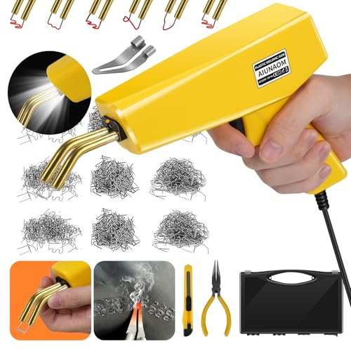 AIUNAOM 230W Plastic Welding Kit, Welder Repair Kit with 900 Hot Staples & Smoothing Head, Plastic Welder Gun Soldering Kit for Repairing Parts on Cars, Kayaks, Hot Splicing