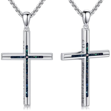 URONE Kreuz Halskette Sterling Silber Kreuz Kette Bibelvers Kreuz Anhänger Christlicher Philippians 4:13 Schmuck Geschenke für Damen Männer Herren
