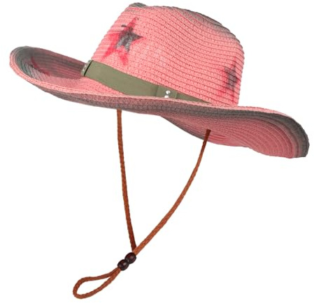 Unisex Cowboy Cowgirl Straw Hat with Chin Strap Classic Western Style Wide Brim Fedora Bucket Visor Cap Summer Beach Travel Outdoor Sun Protection Bohemia Hat
