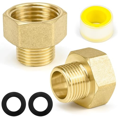 CONJURAIDE 2 Stück Reduzierung 1/2 auf 3/8, Messing Reduziernippel Reduzierstück 1/2 auf 3/8 Hahnverlängerung Adapter 3/8 auf 1/2 Zoll Verlängerung mit Dichtungsband und Dichtring für Wasserleitungen