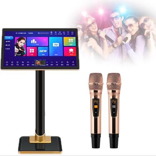 Máquina de karaoke portátil, sistema de karaoke profesional de 19 pulgadas con 2 micrófonos inalámbricos, 1,1 millones de canciones descargables en la nube y compatibilidad con varios idiomas (cambio
