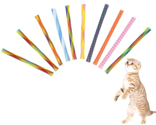 10er Set Federnde Katzenangel mit Teleskop-Schlauch | Buntes Katzenspielzeug aus Kratzfestem Nylon | Spielzeug gegen Langeweile mit Extra-Elastizität | Ideal für Wohnungskatzen & Geschenkidee