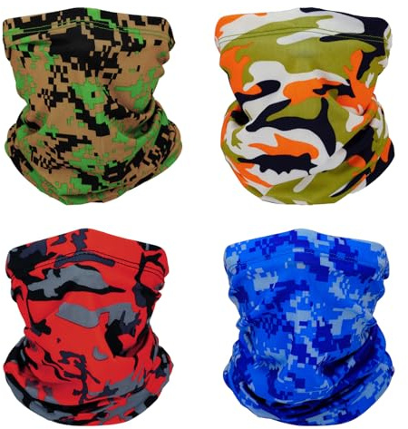 SMEHCF 4 Kühlende Halsgamaschen Mehrzweck Bandanas für Damen Herren Stirnband Sturmhaube Haartuch Gesichts Halb Maske Tarnung Leuchtend Rot Orange Digital Camo Blau Grün