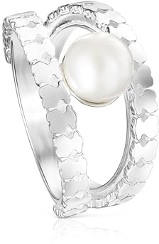 TOUS Anillo tiras de plata y perla Straight