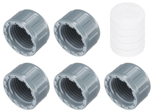 sourcing map 5Pcs 1/2 Inch PT Female Thread PVC Pipe Fitting Cap, Cleanout Water Drain End Caps, Pipe Plug Socket Fittings with Gasket for Water Heater Supply Lines, Plumbing, Gray
