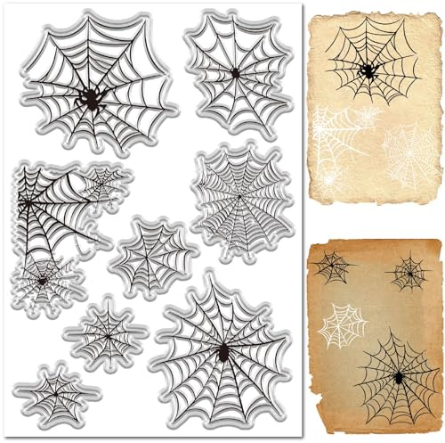 CRASPIRE Web Rubber Stamp Halloween Spiderweb Retro Reusable Background Postmark Transparent Silicone Stamps Seal for DIY Craft Journaling Card Making Decor Scrapbooking Supplies Crafting