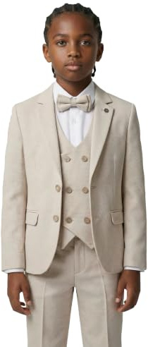 SIRRI Boys Textured Formal Beige Suit 5-Piece Set Page Boy Communion Outfit Sizes 10 Years UK