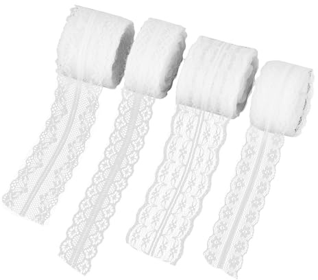 BigKego Vintage Spitzenband Weiß, 4 Rollen, 40M | Dekoband, Spitze Zierband, Spitzenborte, Häkelspitze, Für DIY Nähen Scrapbooking Geschenkbox Hochzeit Deko