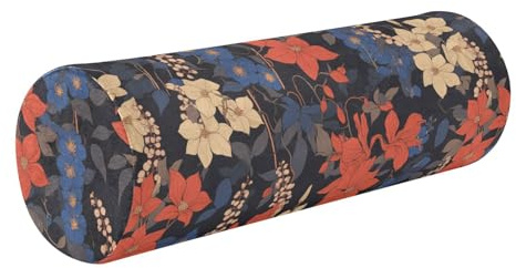 tplaotee Retro Clematis Flowers Blue Red Memory Foam Neck Roll Pillow for Sleeping (Scenario) Decorative Round Pillows Round Cushion Lumbar Support for Bed