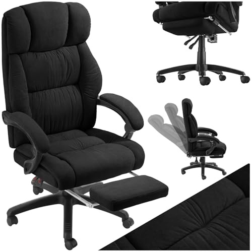 tectake® Bürostuhl ergonomisch, Velour Drehstuhl, Bürostuhl mit Fußstütze, Chefsessel Schreibtischstuhl, Sessel, Gaming Stuhl, Office Chair Ergonomic, Gaming Chair - schwarz