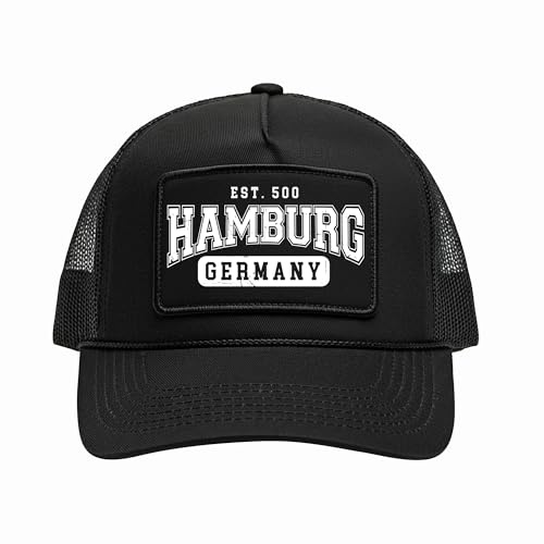 Hamburg College City Cap | Verstellbare Basecap Herren – Moin Mütze mit Hansestadt Bezug – Schwarze Schirmmütze im Streetwear Look