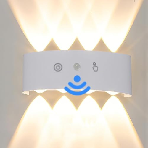 Akku Wandleuchte mit bewegungsmelder 4000mAh Kabellos Aufladbar USB Wandlampe Up Down Magnetisch Nachtlicht mit Touch Schalter LED Dimmen Innen Wandlampe für Flure Treppen Schlafzimmer Kinderzimmer