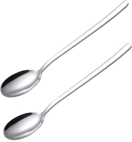 2 x Long Handled Teaspoons Spoons Latte Coffee18/10 Polished Stainless Steel Set of Tea Spoon Cutlery for Ice Cream Sundae Handle