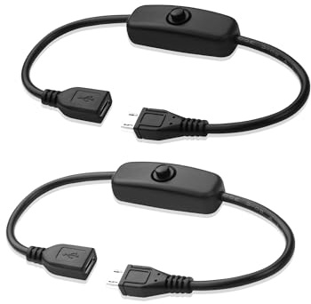 JSADZKJ 11inch Micro USB 5Pin Switch Cable Male to Female Micro USB Charging Cable Short Micro USB Charging Cord with ON/Off Switch for LED Strips,USB Fan(2Pcs)