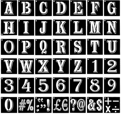 10,2 CM Buchstaben und Zahlenschablonen Set, 42 Stück Schablone Buchstaben Wiederverwendbar DIY Alphabet-Vorlagen zum Malen auf Holz, Wand, Stoff, Metall, Rock