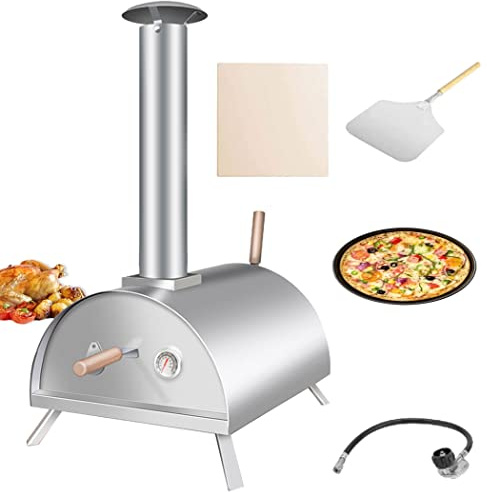 Four à pizza d'extérieur en granulés de bois portable avec pierre à pizza en acier inoxydable pour le feu de bois pour le jardin, la terrasse, la cour
