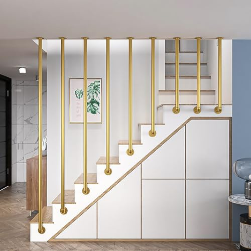 Moderna ringhiera per scale dorate, in ferro battuto, per interni ed esterni, a forma di L, con kit di installazione (140 cm)
