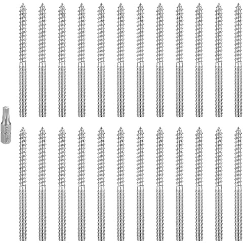 YFLeomry 24 stycken skruvskruvar M6 rostfritt stål, M6 x 80 mm Torx skruvstift, dubbla gängskruvar, skruvstift gängstift, galvaniserade stål, träskruvar tillbehör för möbelmontering