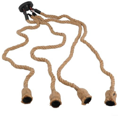 Marchfunny Lámpara de araña rústica de cuerda de cáñamo de 1 m, estilo industrial, lámpara colgante de techo de 4 luces con soportes de lámpara E27, cuerda tejida a mano para barra retro