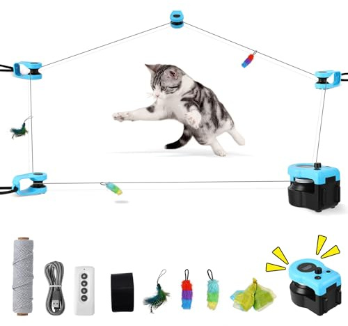 GJCrafts Interaktives Katzenspielzeug für Drinnen, Katzenlaufband, Automatisches/Ferngesteuertes Simuliertes Katzenjagdspielzeug, Geschwindigkeit einstellbar Energieraubendes Spielzeug für Haustiere