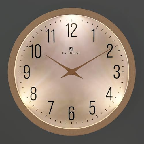 Lafocuse 30cm Beige Reloj de Pared con Luz Nocturna, Silencioso Luminoso Reloj Pared Fácil de Leer Modernos Decoracion para Salon Cocina Dormitorio Oficina