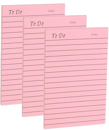 PATIKIL 3 Pack To-Do-List Notizblöcke 4x6 Tägliche Notizblöcke Pink | Dinge Haftnotizen Checkliste Memo Planer Nachrichtenblöcke 50 Blätter Pro Block, Für Büro Arbeit, 4x6, 50 Blätter Pro Block