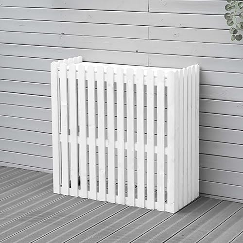 Outdoor Air Conditioner Cover Large Solid Wood Cladding for Sun Protection Ideal for Balconies & Terraces Spacious Design (White 105 x 45 x 60 cm)