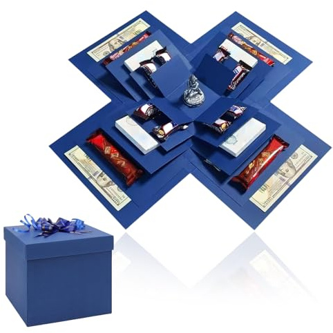 Blue Explosion Gift Box, Surprise Pop-Up Photo Box for Birthday Anniversary Valentine's Day Wedding Party
