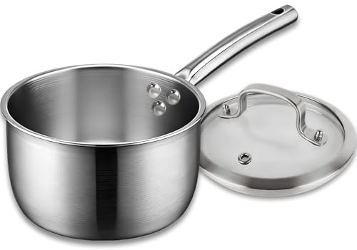 Stainless Steel Saucepan, 14cm Small Saucepan with Lid Compatible with Induction, Ceramic and Gas Cooktops, Small Multipurpose Pot with Stay-Cool Handle for Restaurant or Home Kitchen