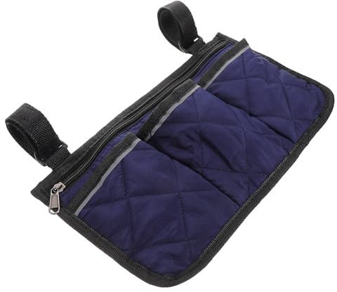 DIYEAH Multi-functional Wheelchair Storage Tote with Armrest Side Pouch, Large Capacity 32.5 X 18 Cm Navy Blue Organizer Bag for Transport Wheelchair Accessories and Travel