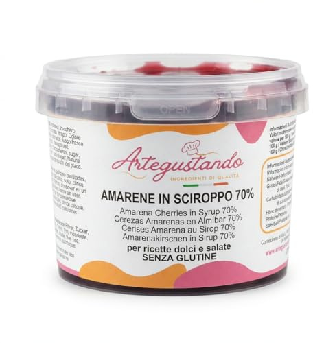 ArteGustando Amarene in Sciroppo 70%, 500g, Amarene Sciroppate per Gelato, Dolci e Pasticceria, Alta Qualità Professionale