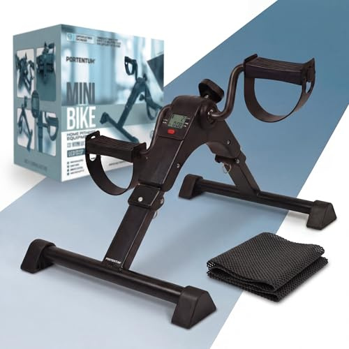 PORTENTUM Pedales estaticos Personas Mayores con Base Mejorada y Esterilla Antideslizante – Plegable con Pantalla LCD – Pedaleador Brazos y piernas con Resistencia Ajustable para Ejercicio en casa
