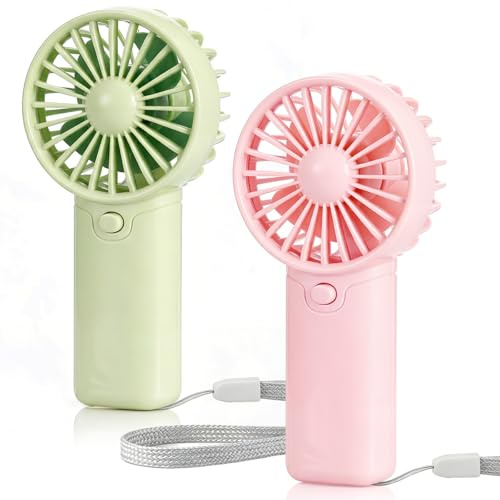 Weewooday 2 Pack Mini Handheld Fan Battery Operated– Portable Personal Cooling Fan, Pocket Size for Summer Travel Lash Makeup Girl Women Gift Outdoor Use, Battery Not Included (Green,Pink)