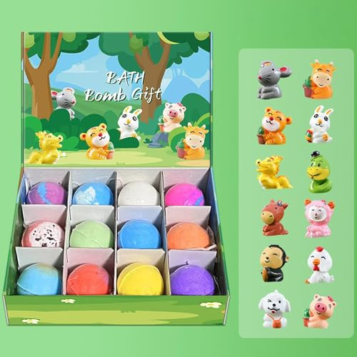 Bombe da Bagno Bambini, 12 Pezzi bath Bomb con Sorpresa, Bombe da Bagno Bambini con Sorpresa con Animali Marini Terrestri Set Giocattoli per Regali Bambinis (B)