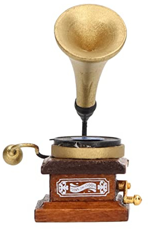Omquot Casa delle Bambole Compatto Fonografo Materiali Sicuri Mini Retrò Grammofono Famiglia per Bambini Legno di Betulla 2,2x0,9x1,0in
