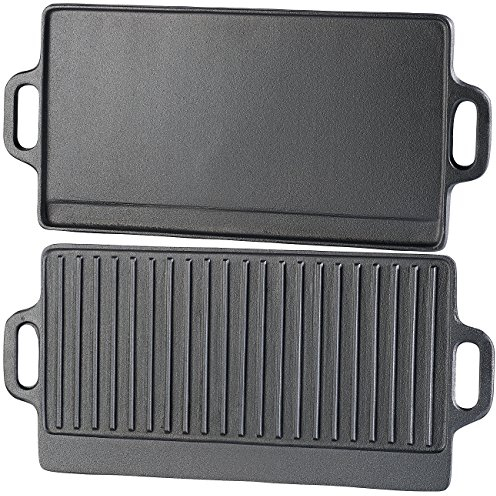 Rosenstein & Söhne Gussplatte: 2er-Set gusseiserne Wende-Grillplatten für Grill & Ofen, 51 x 23,5 cm (Grill Gussplatte, für Gasgrill, Grillspiesse)