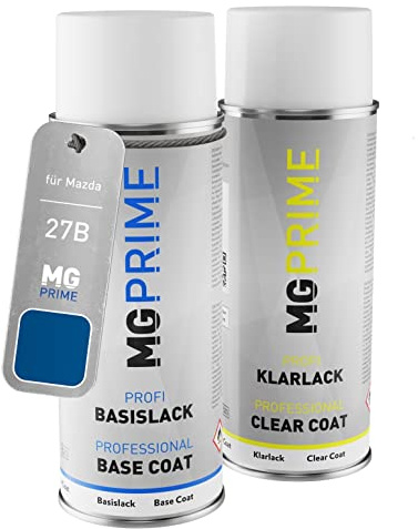 MG PRIME Vernice per auto Kit di bombolette a spruzzo per Mazda 27B Winning Blue Metallic/Montrealblau Metallic Bomboletta spray da 400ml di vernice di base vernice trasparente