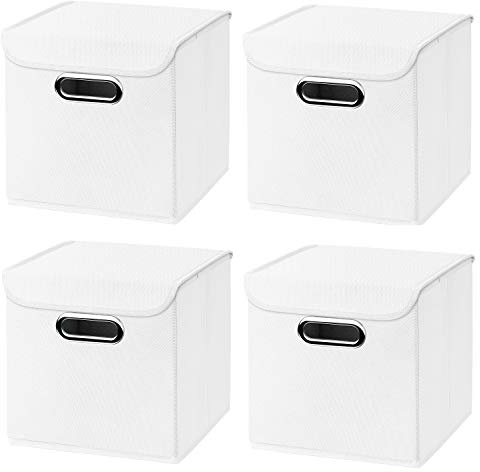 Stick&Shine 4x Aufbewahrungs Korb weiß Faltbox 25 x 25 x 25 cm Regalkorb faltbar, mit Deckel