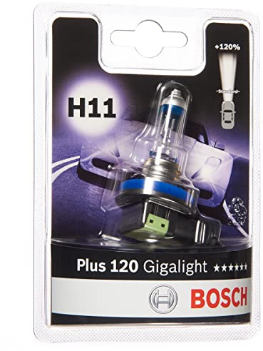 Bosch H11 Plus 120 Gigalight Halogen-Glühlampe für Auto-Scheinwerfer, 12 V 55 W, 120 % mehr Licht - Lampensockel Typ PGJ19-2 - 1 Ersatz-Scheinwerferlampe