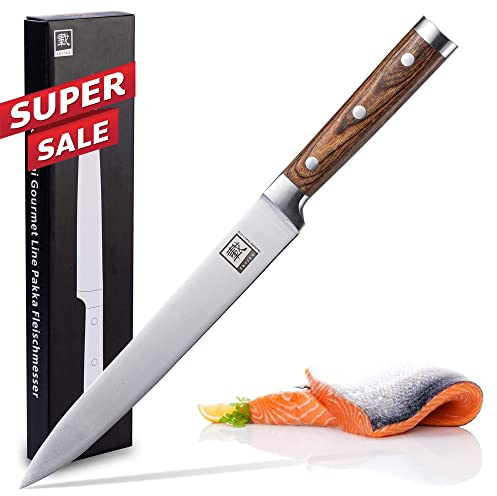 zayiko Fleischmesser 20,00 cm Klinge I Scharfes Küchenmesser und Profi Kochmesser aus deutschem Stahl mit Pakkaholzgriff und Geschenkbox Serie IZUMI