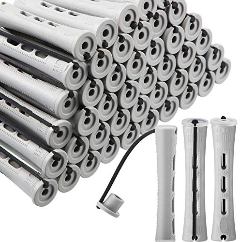 WILLBOND 60 Pcs Short Perm Rods Natural Hair Perm Rods with Elastic Rubber Band Non Slip Plastic Perming Cold Wave Kit for Women Hairdressing Styling Tool(0.59 Inch,Gray)