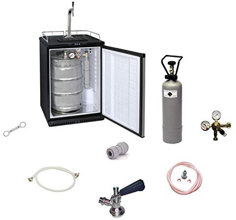 ich-zapfe Komplett Set - Fassbierkühlschrank bis zu 50L Fässer (Bierbar) - inkl. Schanksäule Elegant und Kompensatorhahn, Zapfkopf:Flach