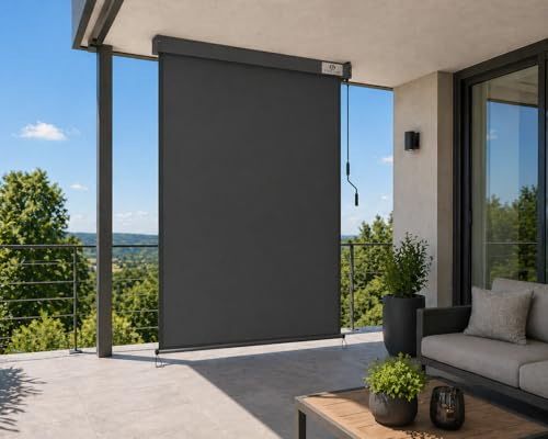 Strattore Toldo Vertical Extensible 120x250 cm - Enrollable Estor Enrollable con Protección Solar Extensible - Rodillo Pantallas para Balcón Terraza Jardín Porche Protección de Privacidad - Antracita