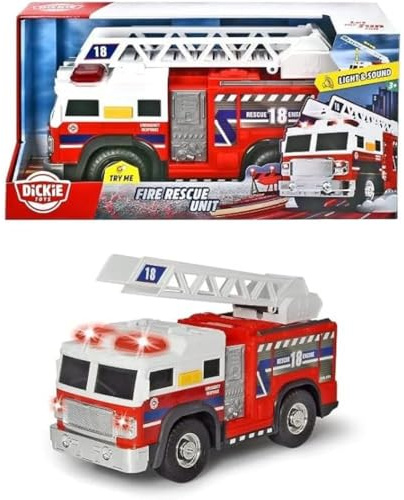 Dickie Toys - Fire Rescue Unit – 30 cm großes Feuerwehrauto mit ausziehbarer Leiter, Blaulicht und Sirene, für Kinder ab 3 Jahren