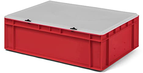Design Eurobox stapelbar låda, förvaringsbehållare, plastlåda i 5 färger och 16 storlekar med transparent lock (matt) (röd, 60 x 40 x 18 cm)