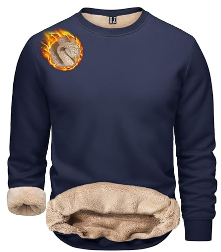 TACVASEN Winter Jumper Men Sweatshirts Crew Neck Outdoor Work Pullover Sweater Cosy Warm Cotton Sweat Shirt Navy,3XL